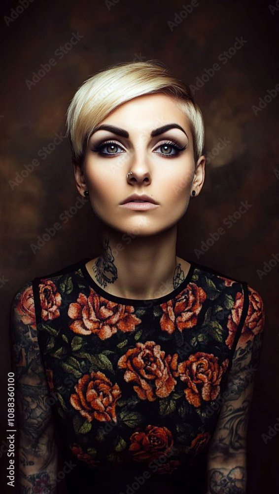 german female with short blonde hair and tattoos, art atelier, Artists love And your beauty resembles a renaissance painting.