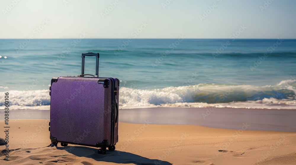 Luggage on the Beach by the Ocean Waves Luggage on the Beach by the Ocean Waves