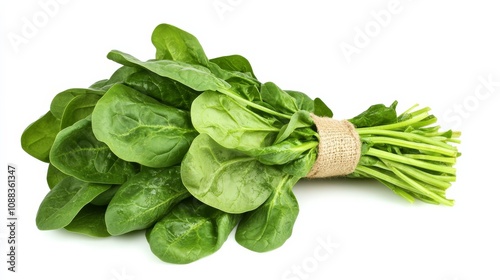 A bundle of fresh, vibrant spinach leaves arranged in a verdant bouquet, Their emerald green color promising nutrient-rich goodness photo