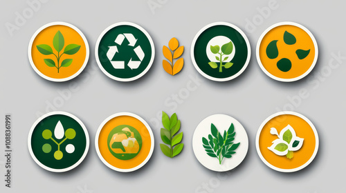 100 eco-friendly badge designs. Perfect for stickers or symbols. Environmentally focused. Vector format.