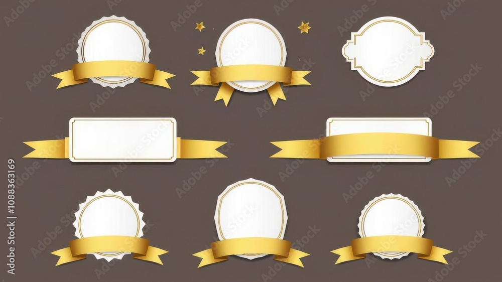 Set of labels and cards with golden ribbon and stars, special occasion, wrapping Set of labels and cards with golden ribbon and stars, special occasion, wrapping