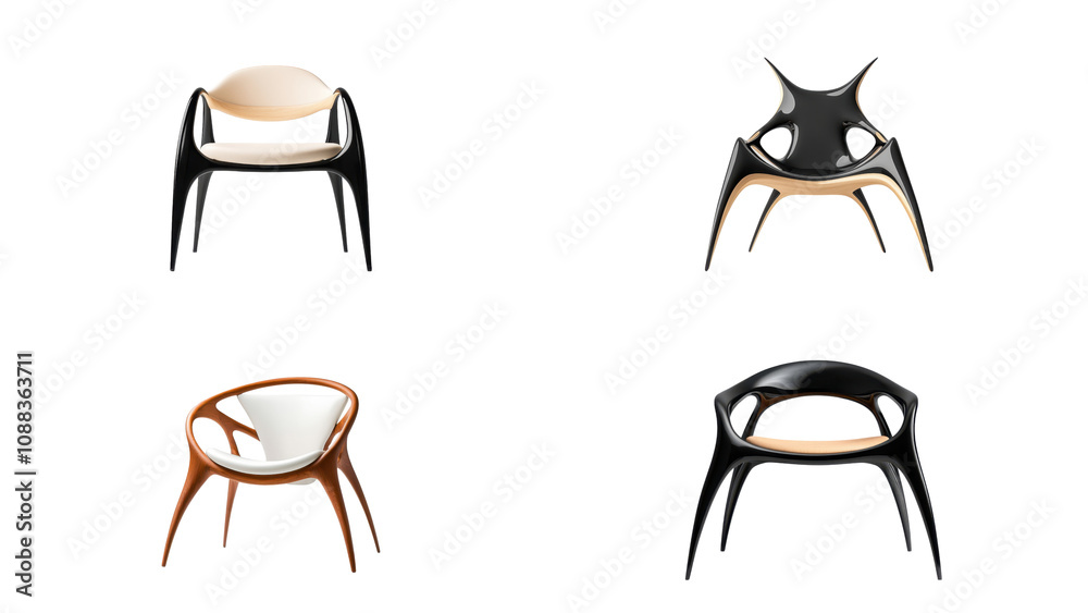 Front View of Spider Chair with an Intricate Frame and Minimalist Seat, Set against a Plain Transparent Background for a Striking Contrast - 1 Front View of Spider Chair with an Intricate Frame and Minimalist Seat, Set against a Plain Transparent Background for a Striking Contrast - 1