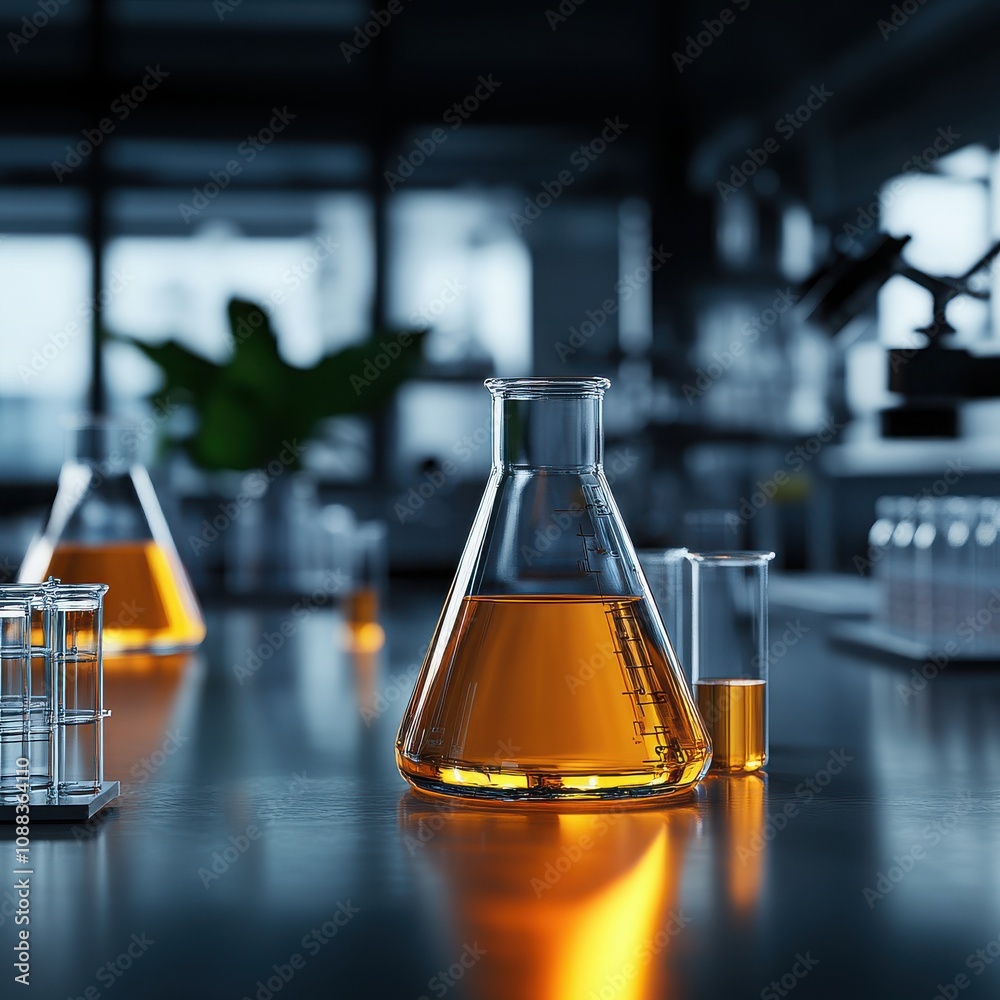 Close-up of laboratory glassware containing vibrant liquid, showcasing the essence of scientific experimentation and research.