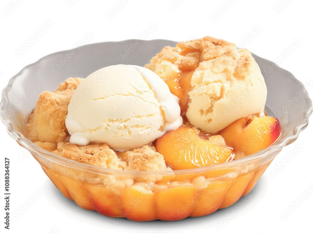 Peach Cobbler A bubbling peach cobbler with a golden-brown biscuit topping and juicy, spiced peach filling. The peaches are tender Peach Cobbler A bubbling peach cobbler with a golden-brown biscuit topping and juicy, spiced peach filling. The peaches are tender