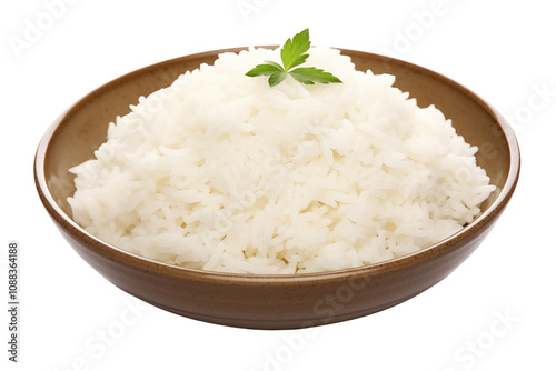 cooked white rice in plate isolated on transparent background. Generative ai