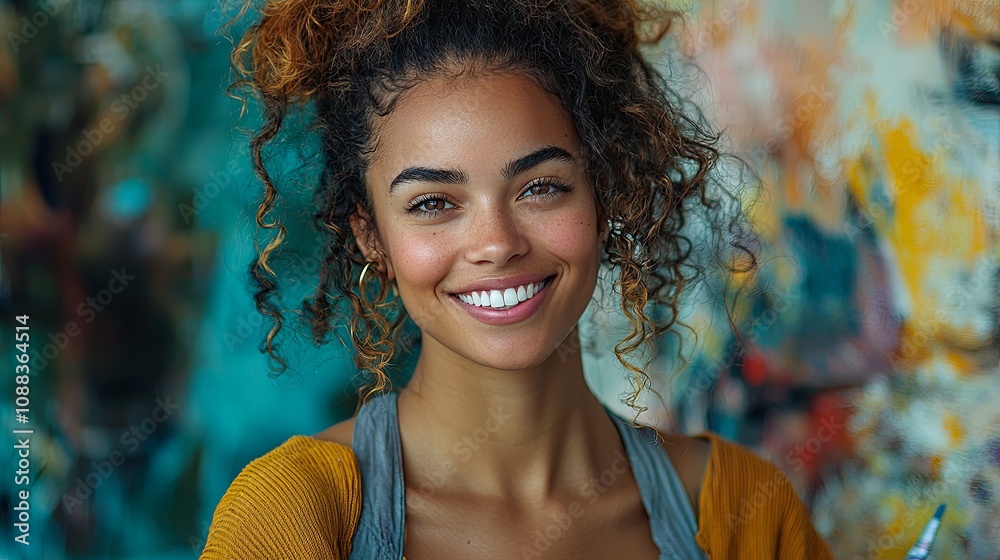 Young Woman Smiling in Artistic Studio Environment