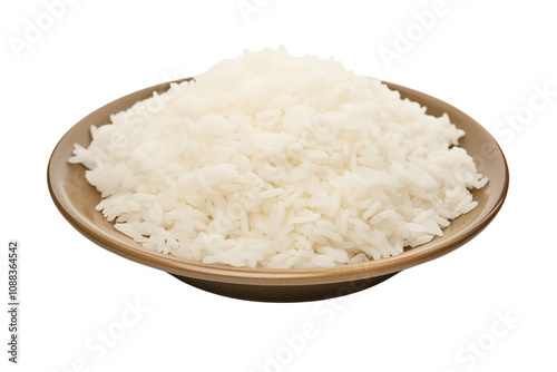 cooked white rice in plate isolated on transparent background. Generative ai