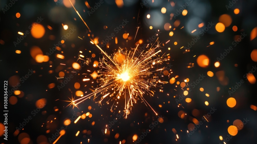 Obraz premium A small flame burning with thin sparks against a pitch-black background Create a mysterious and powerful atmosphere.