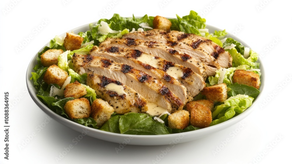 A classic chicken Caesar salad with grilled chicken breast, romaine lettuce, croutons A classic chicken Caesar salad with grilled chicken breast, romaine lettuce, croutons