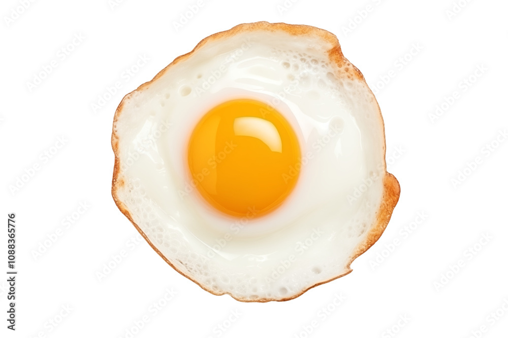 top view of fried egg isolated on transparent background. Generative ai top view of fried egg isolated on transparent background. Generative ai