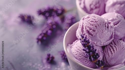 Wallpaper Mural Pastel Ice Cream and Cake Fantasy. Scoops on a Table in a Dreamy, Charming  Soft Lavender Background
 Torontodigital.ca