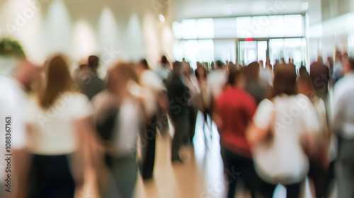 seminar Crowd Motion: A blurred background showcasing attendees moving through a seminar venue.