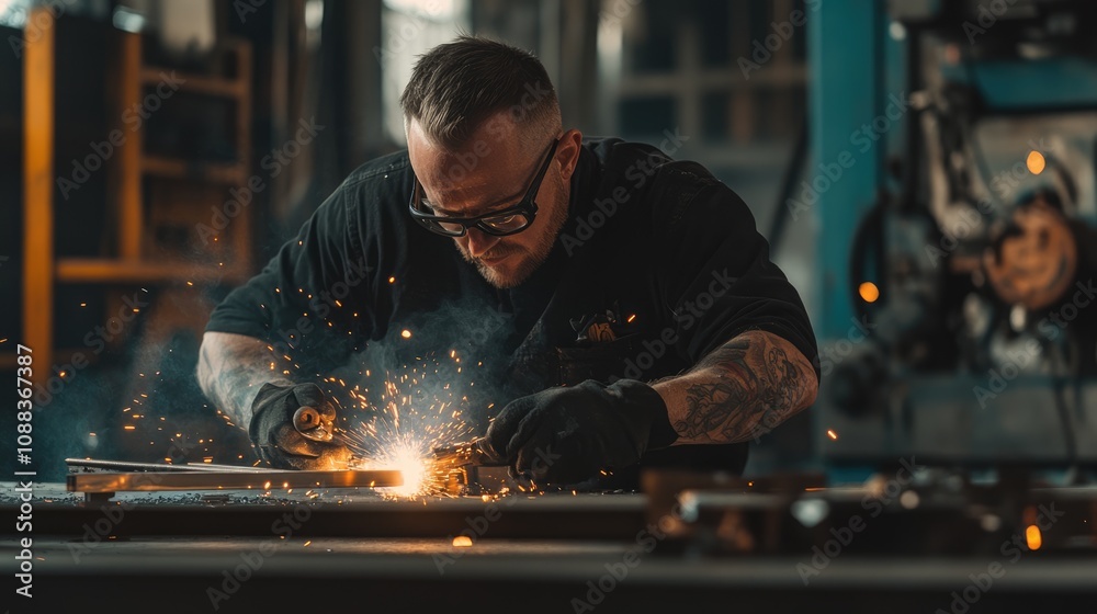 Industrial Welder Focused on Work Industrial Welder Focused on Work