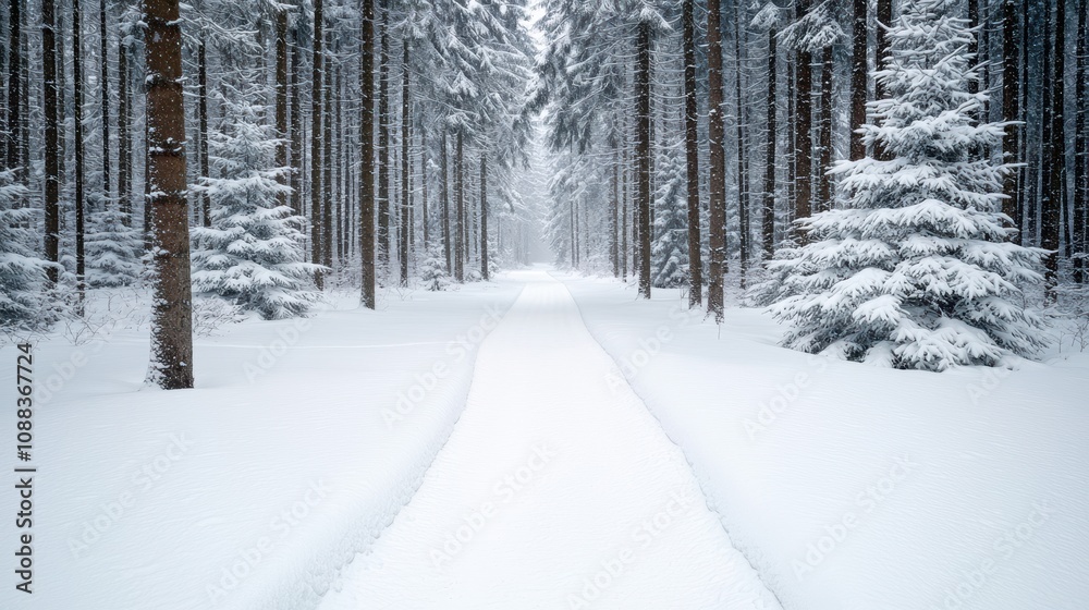 Snowy forest path in winter wonderland Snowy forest path in winter wonderland