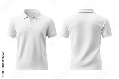 Two white plain polo t-shirts for a mockup. front and back view. transparent background