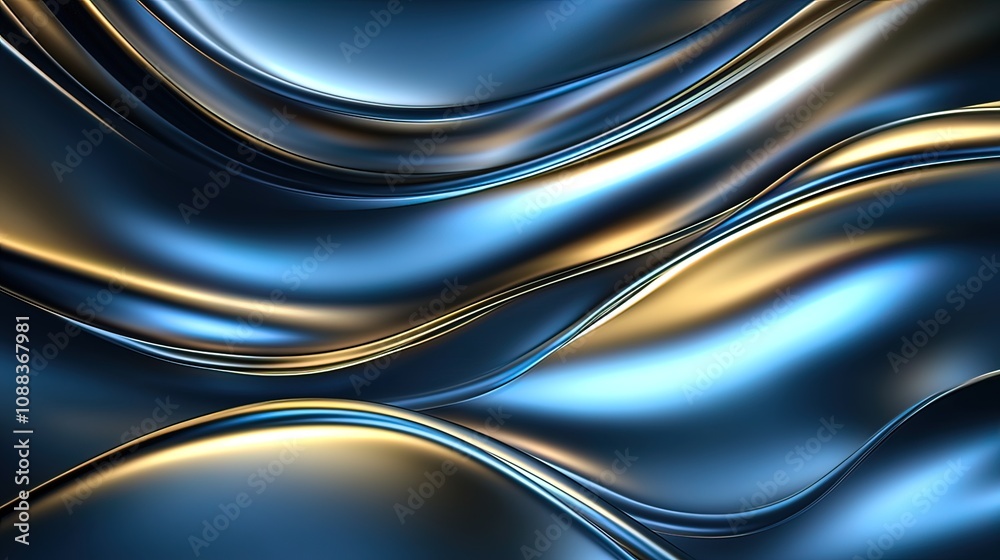 Obraz premium Abstract metallic blue and gold wave background.