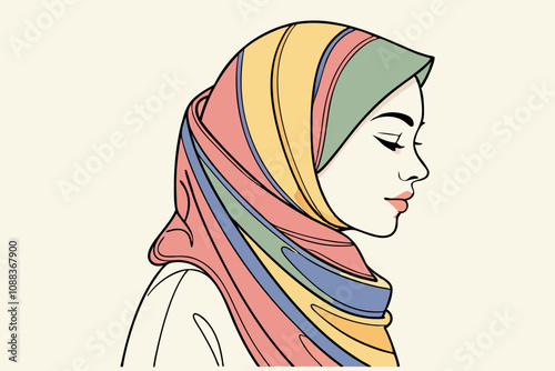 Muslim Woman Wearing Hijab Vector Illustration. This beautifully crafted vector illustration features a Muslim woman wearing a hijab 