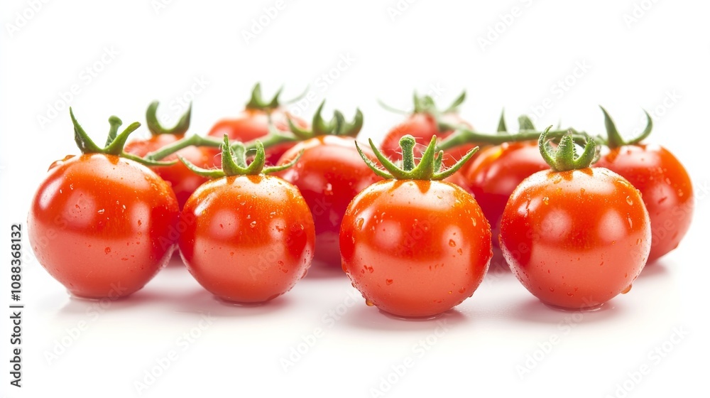 A cluster of ripe, red tomatoes gleaming with freshness, Their glossy skins reflecting the light A cluster of ripe, red tomatoes gleaming with freshness, Their glossy skins reflecting the light
