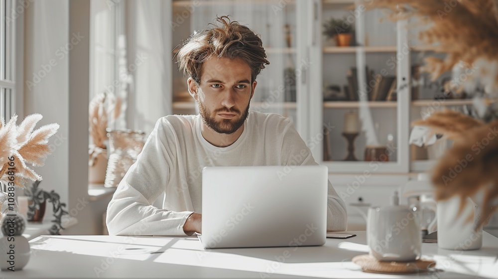 Focused Businessman in Stylish Office Setting with Modern Design Focused Businessman in Stylish Office Setting with Modern Design