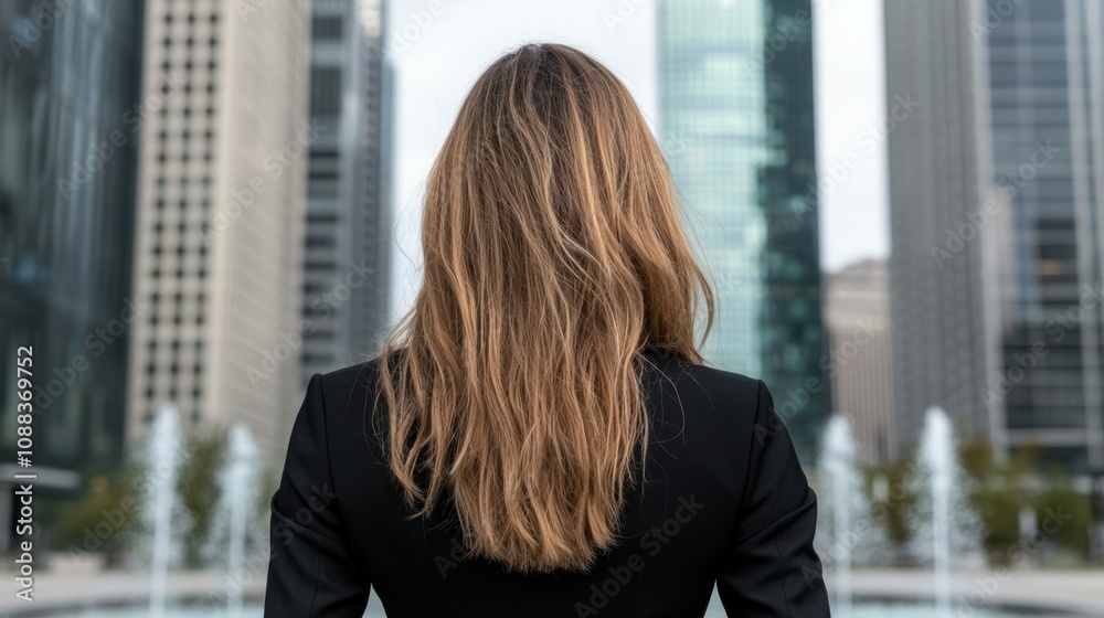 Fototapeta premium business woman with long wavy hair in city