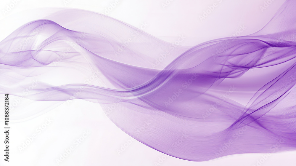 Abstract lilac waves flow gracefully across soft white background, creating sense of calm and elegance. smooth, translucent curves evoke feeling of serenity and fluidity