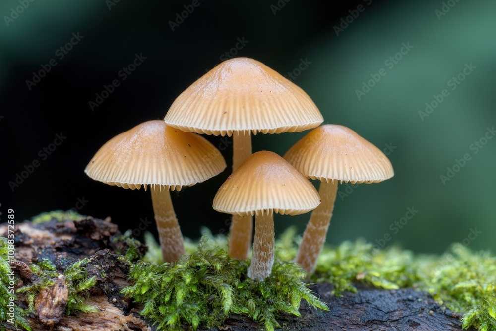 Mushrooms growing on moss-covered log Mushrooms growing on moss-covered log