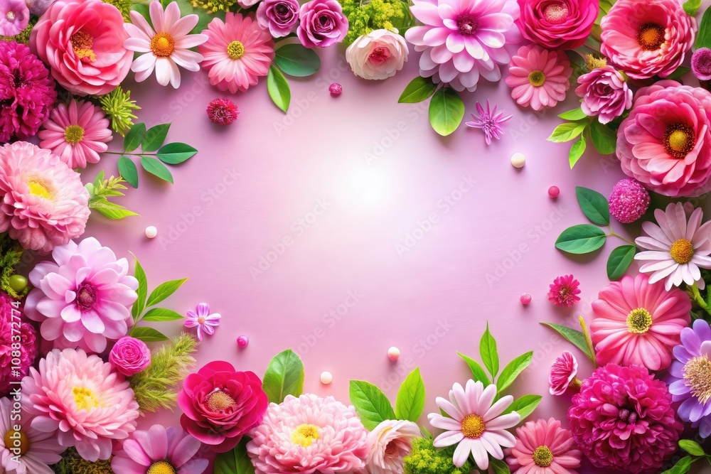 Festive Pink Floral Frame Background AI Photo Festive Pink Floral Frame Background AI Photo
