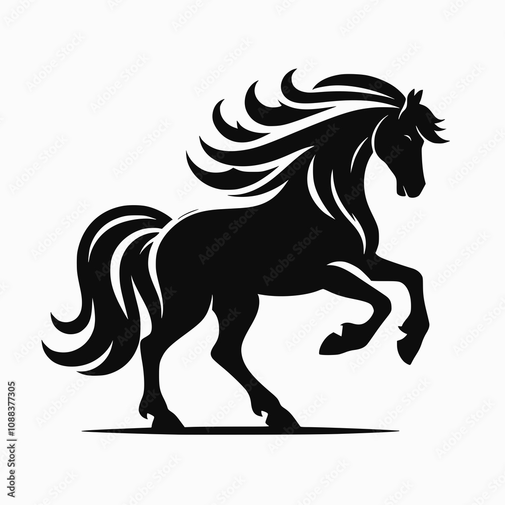 Obraz premium Horse silhouette on white background. Flat vector illustration for logo or other design. JPEG version.