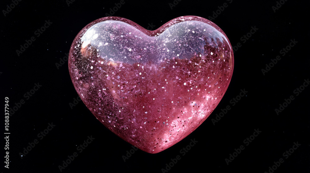 A sparkly pink heart on a black background. It's a 3D animation that repeats. A sparkly pink heart on a black background. It's a 3D animation that repeats.