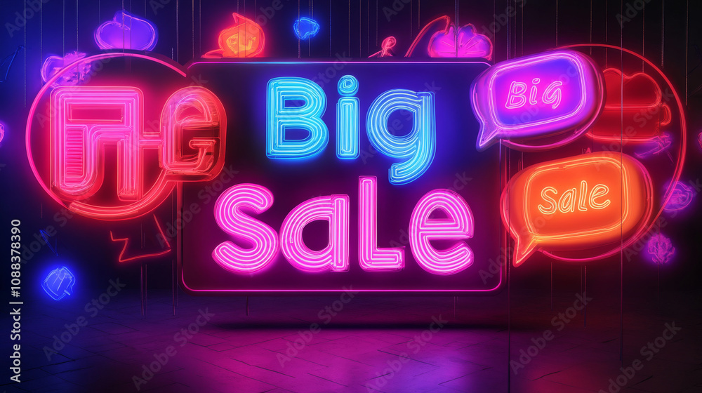 Bright neon sale signs with speech bubbles. The banner says Bright neon sale signs with speech bubbles. The banner says