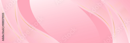 Elegant pink luxury banner background. Abstract wave dynamic wallpaper with gold lines. Template banner background for beauty products, sales, ads, events, web and pages