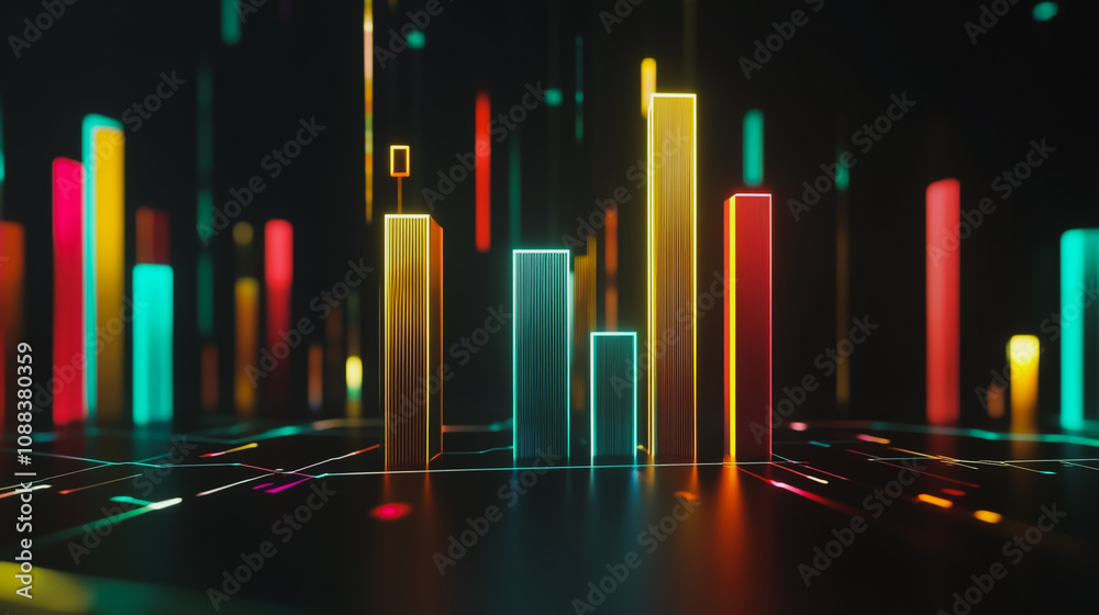 Abstract black background with Colorful charts and graphs with statistics to innovative analyze business potential and forecast future development of companies growth. Abstract black background with Colorful charts and graphs with statistics to innovative analyze business potential and forecast future development of companies growth.