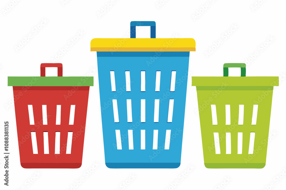Beautiful plastic basket set vector art illustration Beautiful plastic basket set vector art illustration