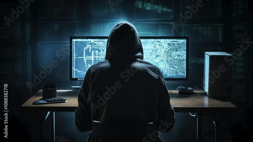 Back view of a Hacker using computer. Generative ai