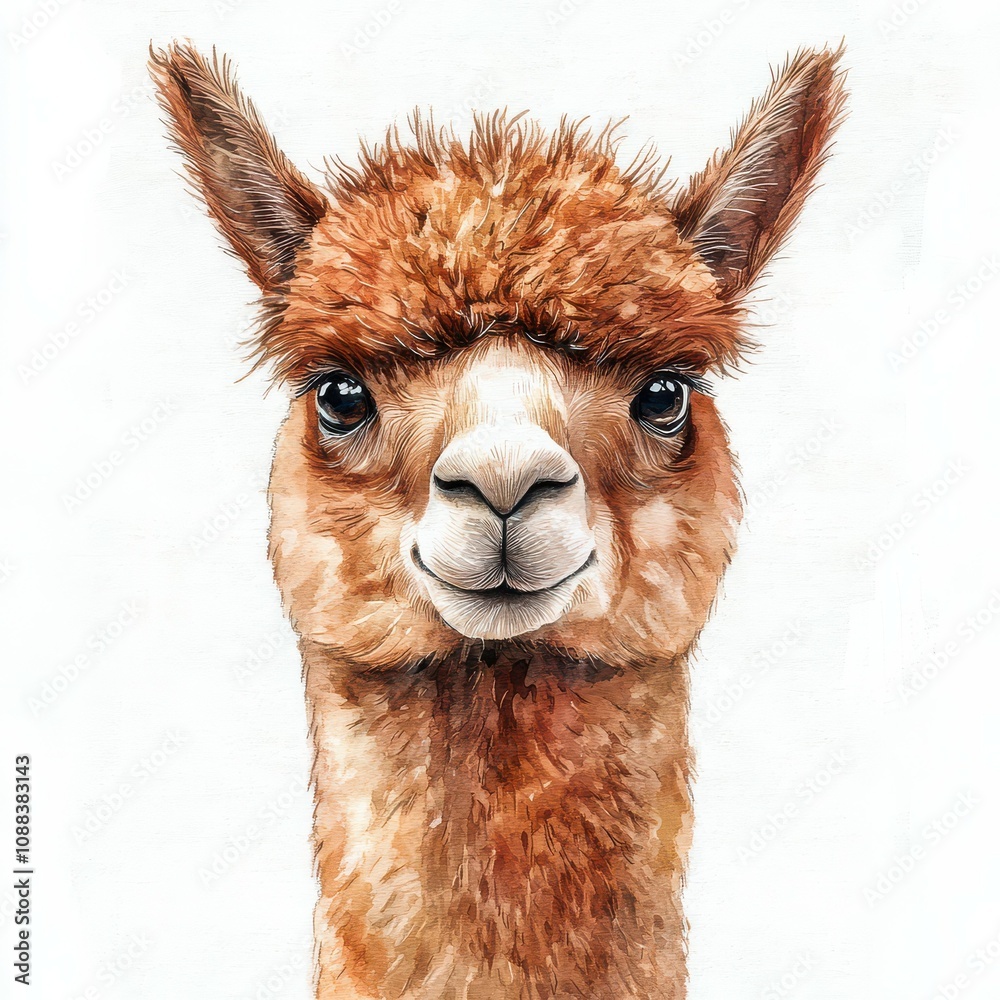 Fototapeta premium Watercolor Portrait of a Smiling Alpaca.