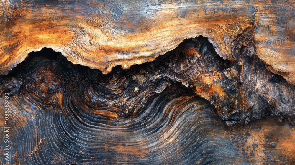 Wood Grain Abstract: Swirling Texture, Brown, Black, Natural, Art