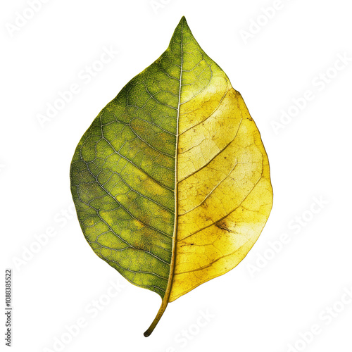 Green and yellow leaf shows seasonal change