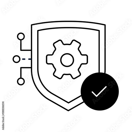 Secure System Performance Icon – Shield with Circuit and Gear, Representing System Reliability, Maintenance, and Operational Security
