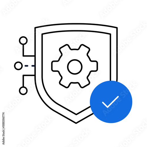Secure System Performance Icon – Shield with Circuit and Gear, Representing System Reliability, Maintenance, and Operational Security