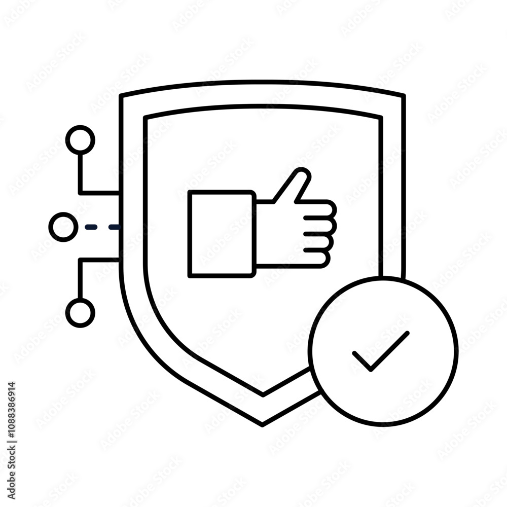 Secure User Approval Icon – Shield with Circuit and Thumbs Up, Representing Feedback Protection, Secure Decisions, and User Trust Secure User Approval Icon – Shield with Circuit and Thumbs Up, Representing Feedback Protection, Secure Decisions, and User Trust