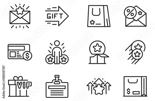 Exclusive benefit, prize, incentive, reward editable stroke outline icons set isolated on white background flat vector illustration