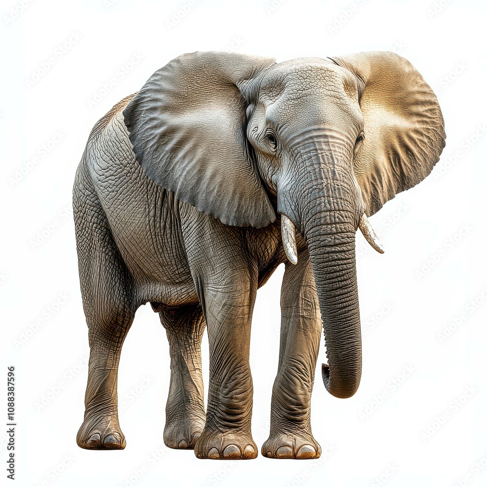 Fototapeta premium African Elephant Standing Isolated on White Background.