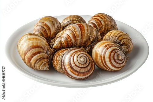 Escargot Shells on White Plate.