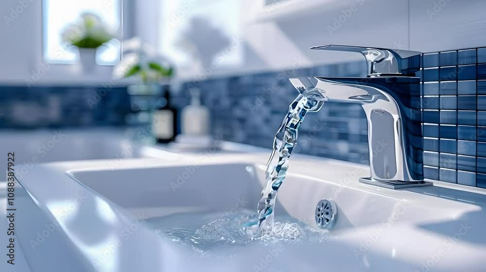 Water flowing into modern bathtub. Water flowing into modern bathtub.
