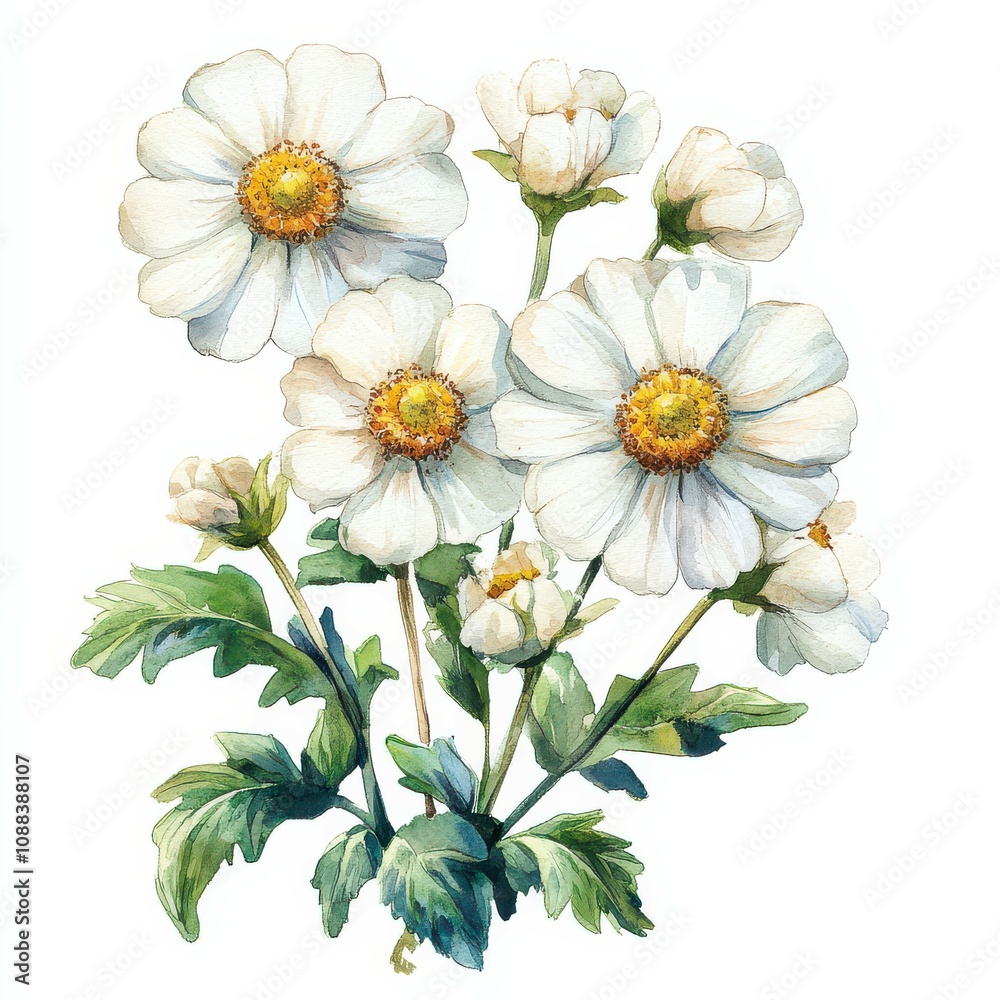 Fototapeta premium Watercolor White Flowers.