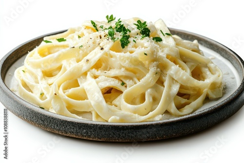 Fettuccine Alfredo Pasta with Parmesan Cheese and Parsley.