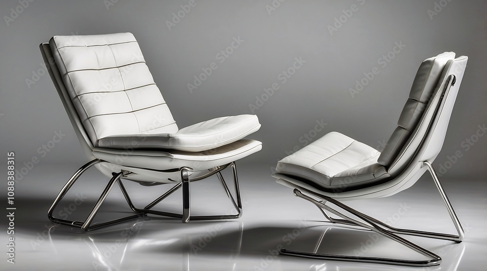 Modern armless leather chair with a slim steel base and clean lines. Modern armless leather chair with a slim steel base and clean lines.