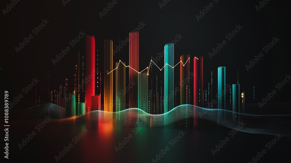Abstract black background with Colorful charts and graphs with statistics to innovative analyze business potential and forecast future development of companies growth. Abstract black background with Colorful charts and graphs with statistics to innovative analyze business potential and forecast future development of companies growth.