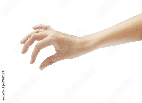 Wallpaper Mural Human hand reaching out with fingers slightly curled. Isolated on a white background. Concept of gesture, reaching, or holding. Minimalist style Torontodigital.ca
