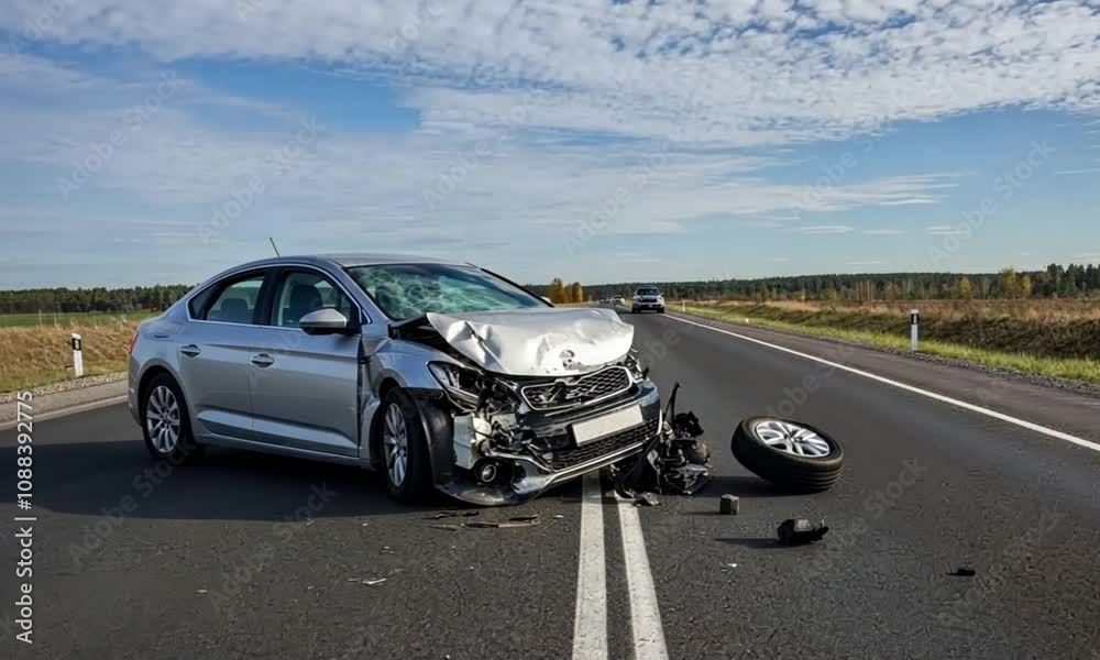 Wrecked Car After Traffic Accident 